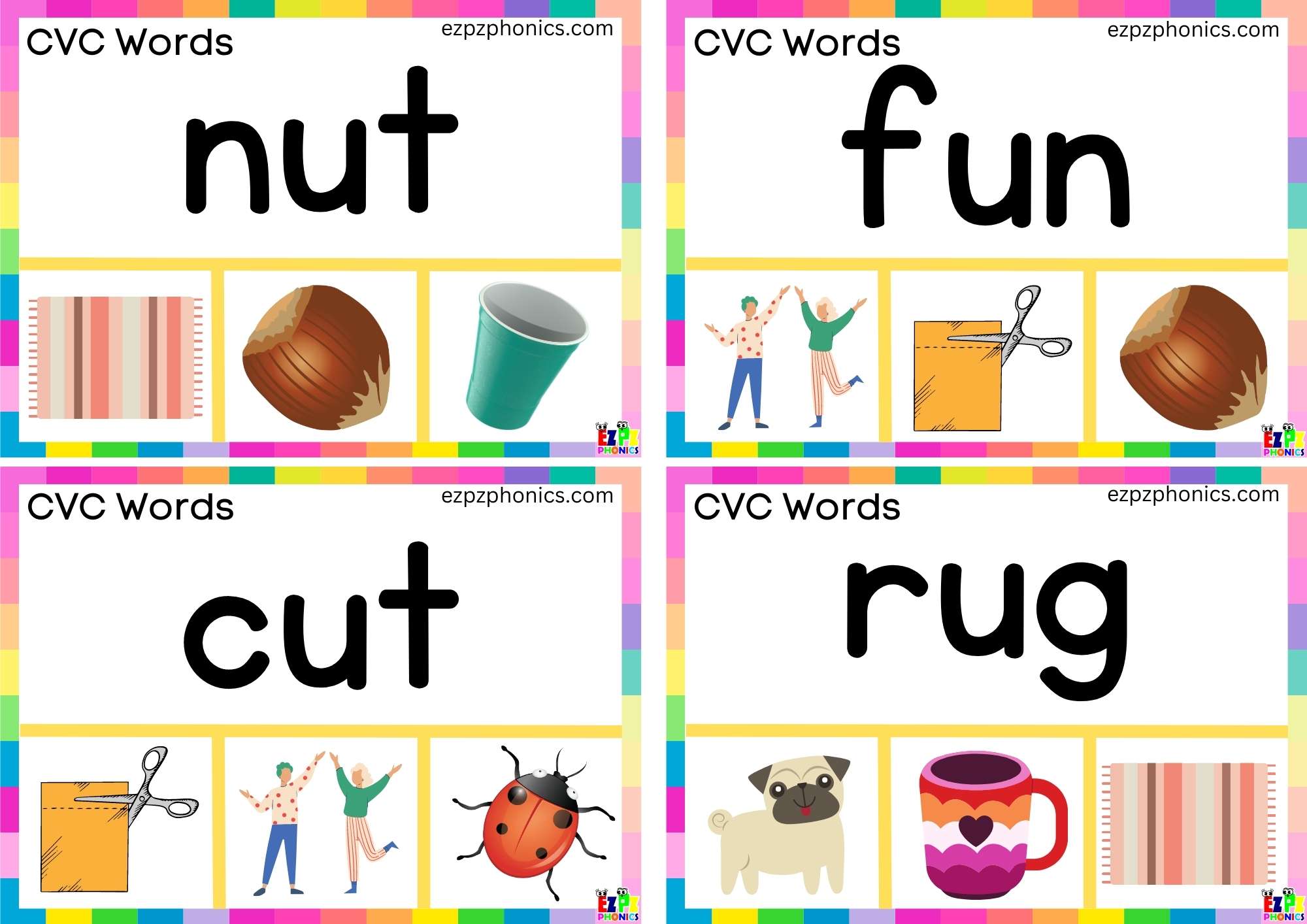 Short u Vowel CVC words Read the word and clip the image clip cards 2